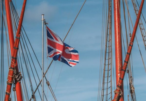 united-kingdom-flag-waving-up-on-red-ship